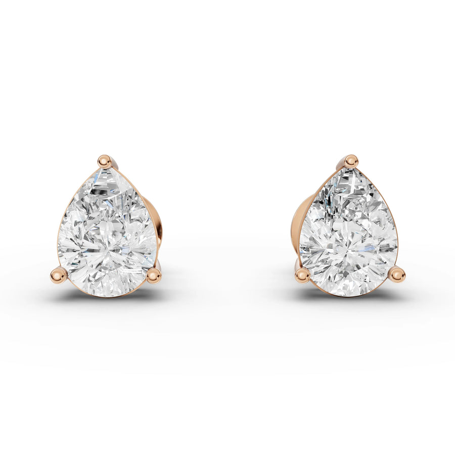 2.06 CT pear lab-grown diamond stud earrings rose gold front