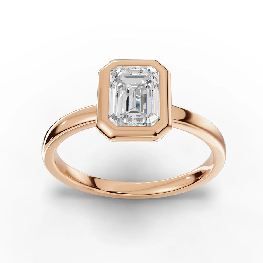 1.00 CT emerald bezel lab-grown diamond ring rose gold top view