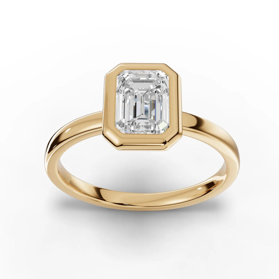 1.00 CT emerald bezel lab-grown diamond ring yellow gold top view