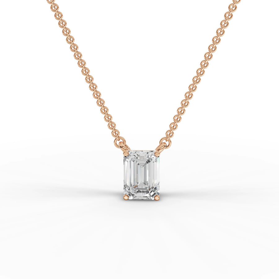 1.02 CT emerald cut lab-grown diamond pendant rose gold front