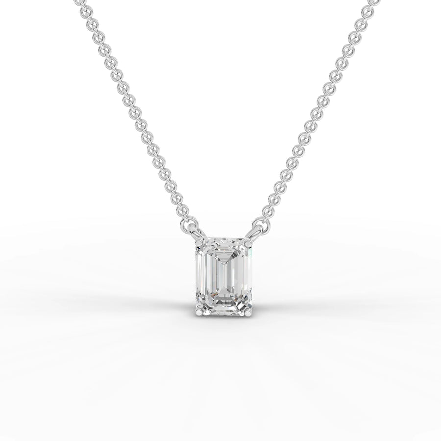 1.00 ct emerald cut lab grown diamond solitaire pendant necklace with four-prong setting and integrated chain