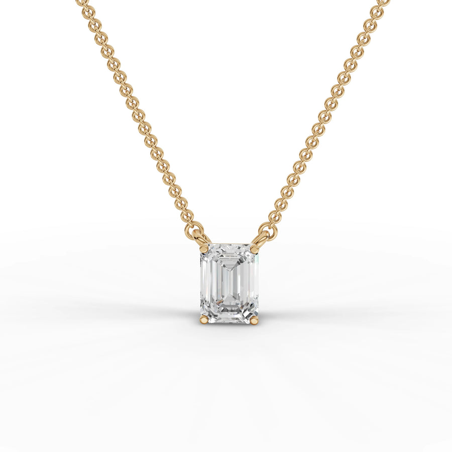 1.02 CT emerald cut lab-grown diamond pendant yellow gold front