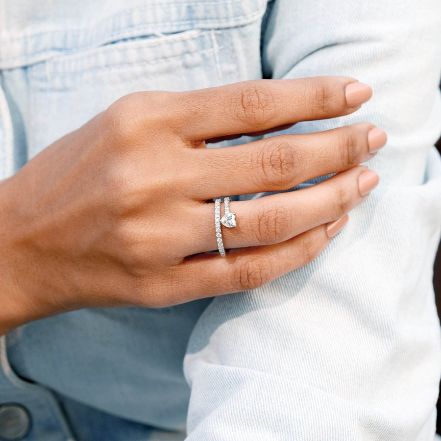 0.91 CT heart cut lab-grown diamond ring worn on hand