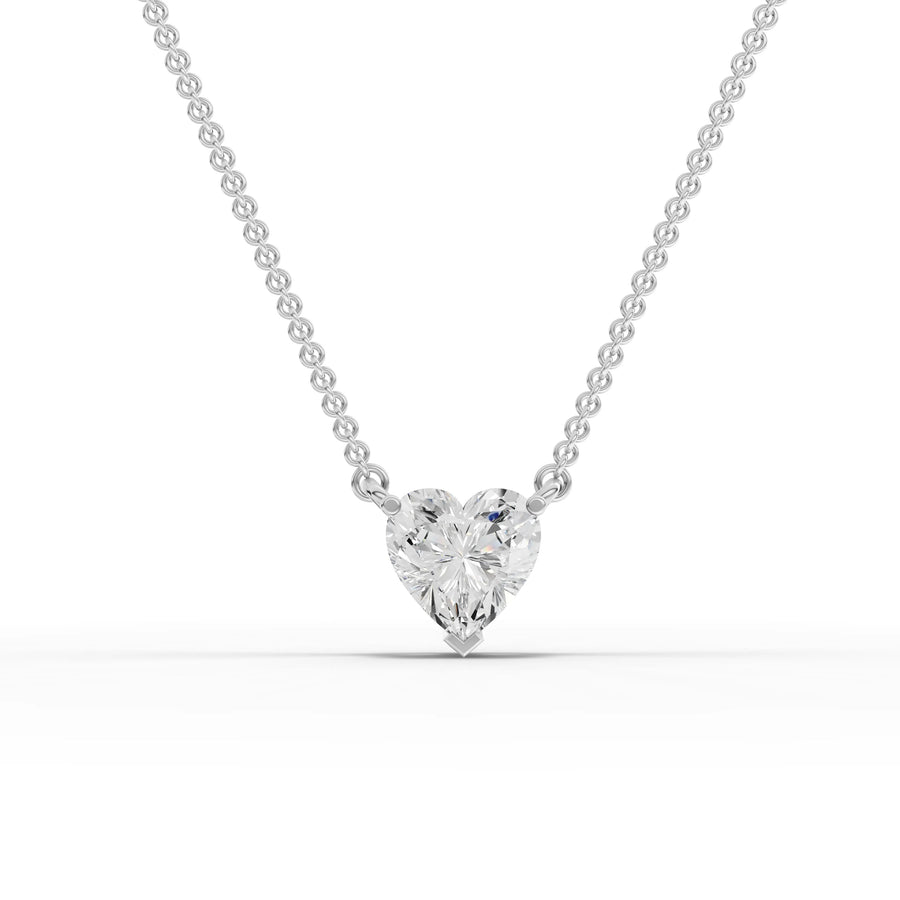 1.00 ct heart-cut lab grown diamond solitaire pendant necklace in a three-prong setting