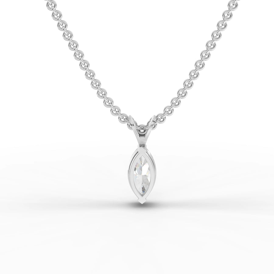 Lab-grown marquise pendant white gold close-up