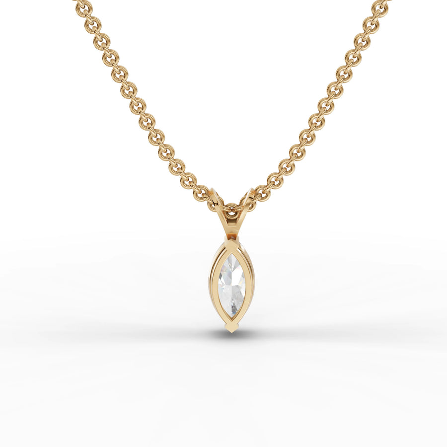 Lab-grown marquise pendant yellow gold close-up