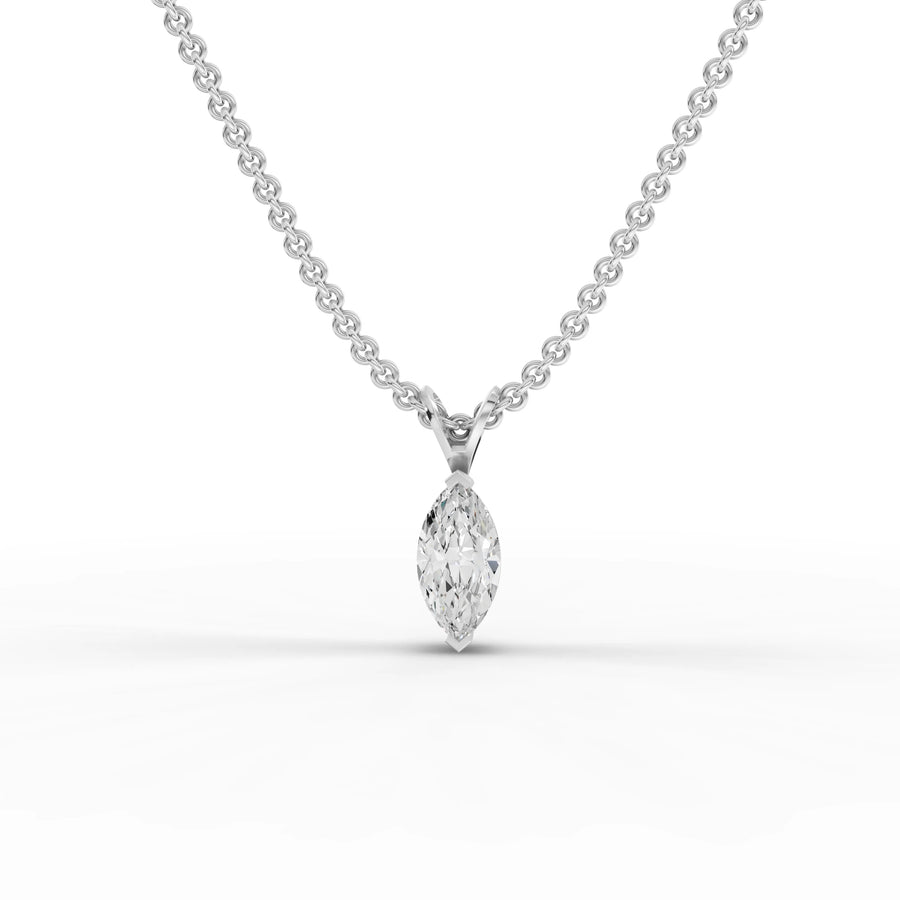 1.00 ct marquise cut lab grown diamond solitaire pendant necklace with vertical setting and V-shaped bail