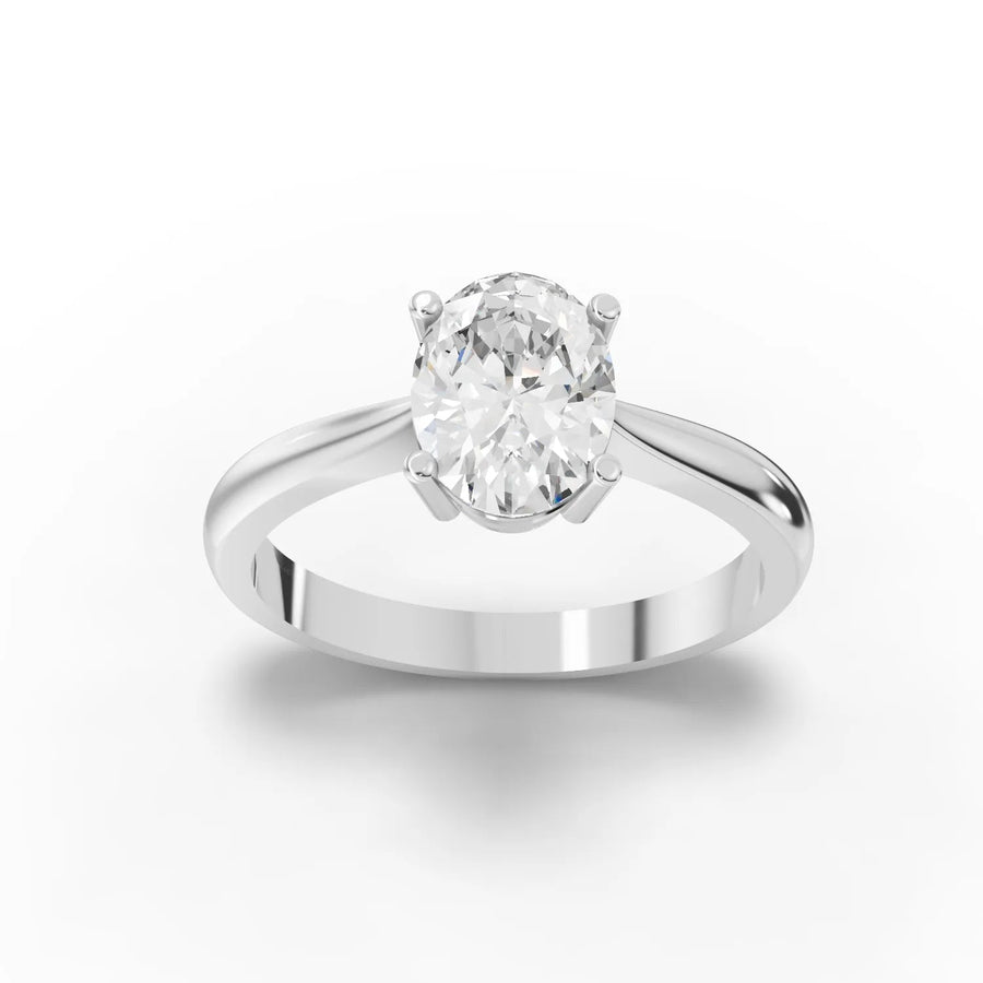 1.00 ct oval lab grown diamond solitaire ring with four-prong setting and slim polished band