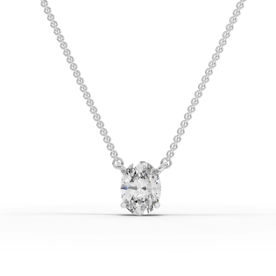 1.00 ct oval cut lab grown diamond solitaire pendant necklace with prong setting and elongated oval center stone