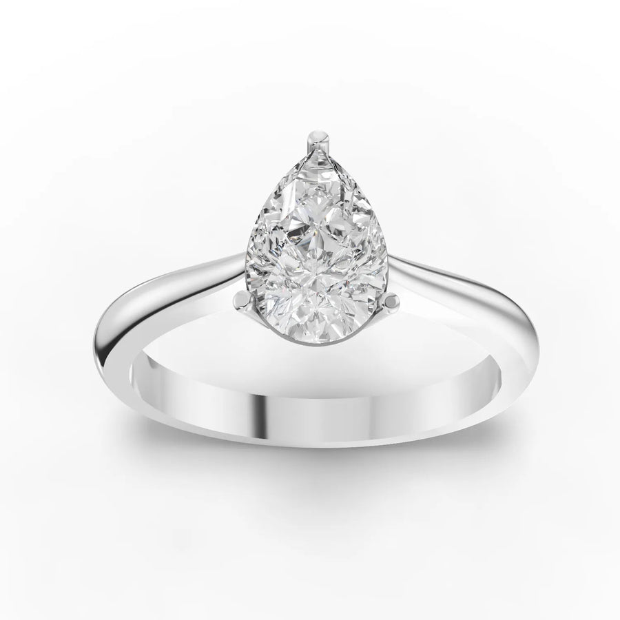 1.00 Ct pear lab diamond solitaire ring with prong setting and centered pear-shaped stone