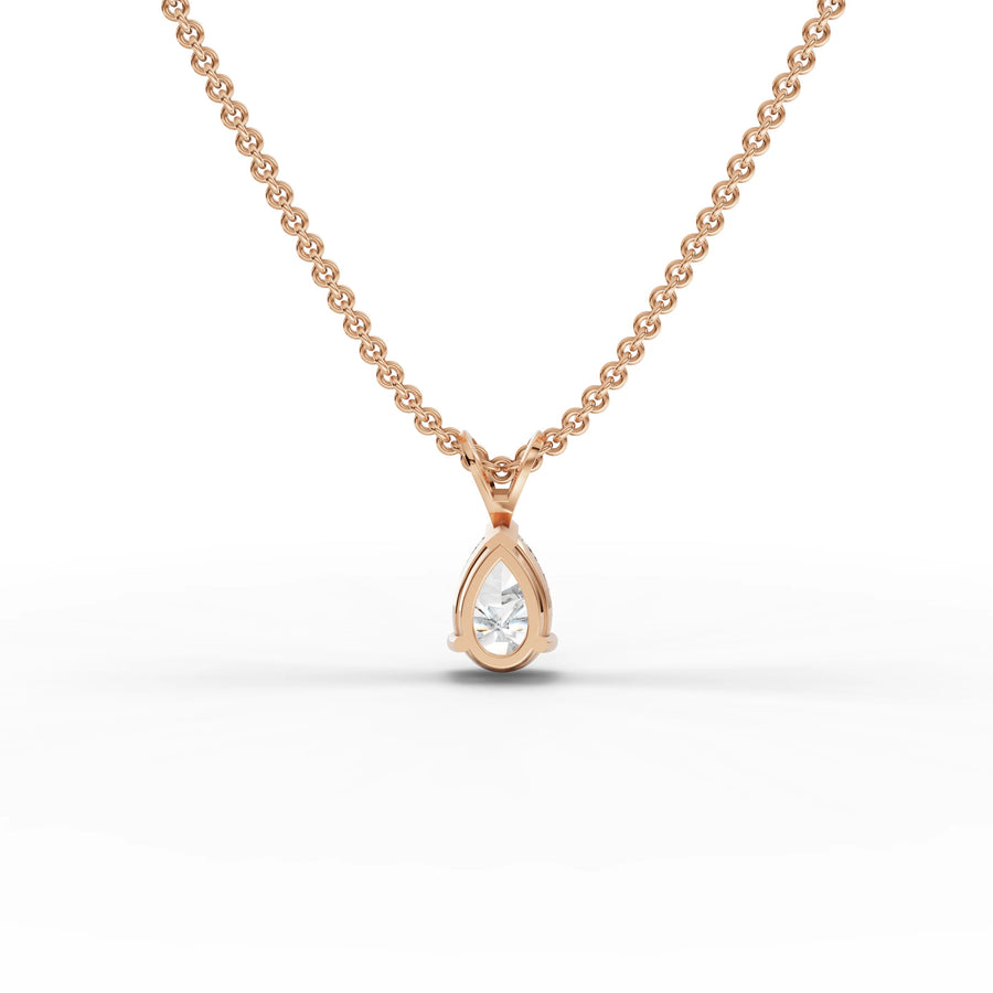 Lab-grown pear pendant rose gold close-up
