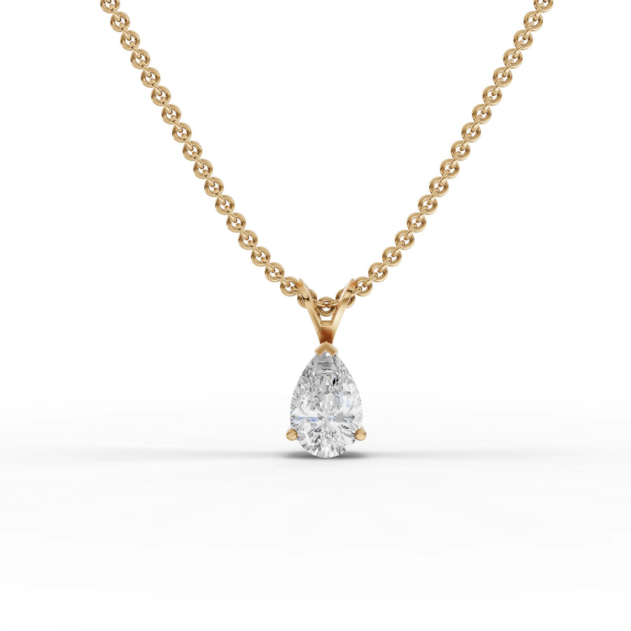 1.00 CT pear lab-grown diamond pendant yellow gold front