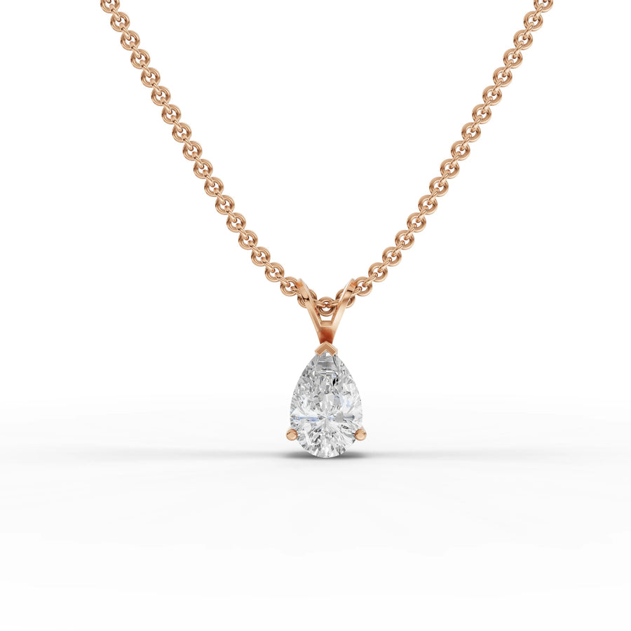 1.00 CT pear lab-grown diamond pendant rose gold front