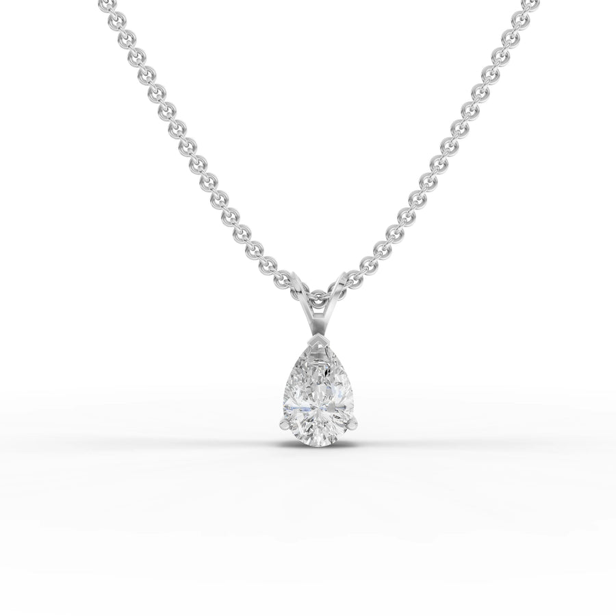 1.00 ct pear cut lab grown diamond solitaire pendant necklace with vertical setting and V-shaped bail