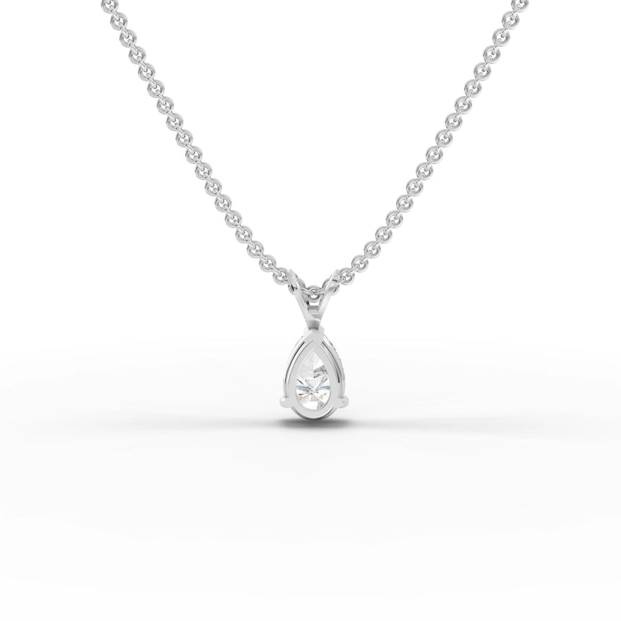 Lab-grown pear pendant white gold close-up