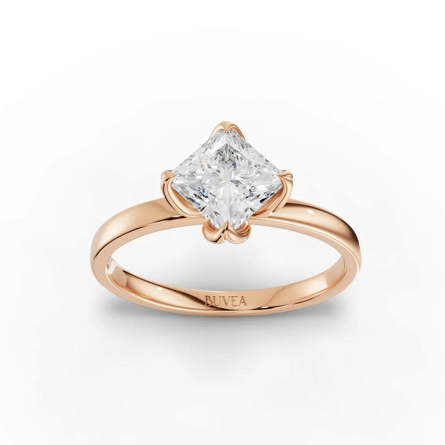 Princess cut solitaire lab-grown diamond ring rose gold top view