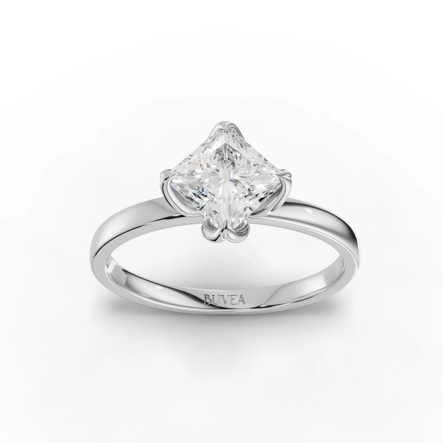 Princess cut solitaire lab-grown diamond ring white gold top view