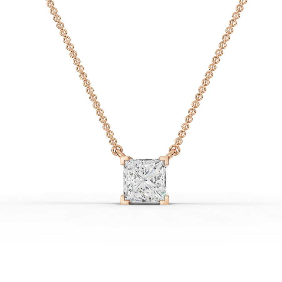 1.02 CT princess cut lab-grown diamond pendant rose gold front