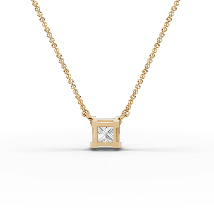 Lab-grown princess pendant yellow gold close-up