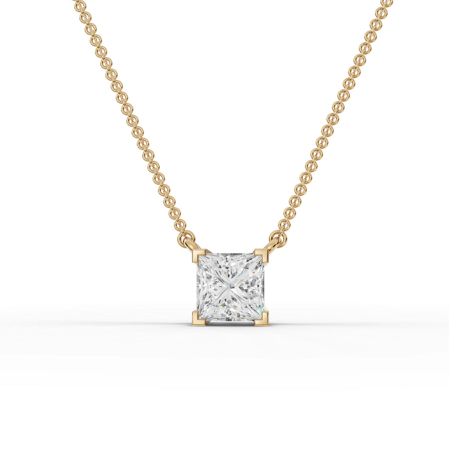 1.02 CT princess cut lab-grown diamond pendant yellow gold front