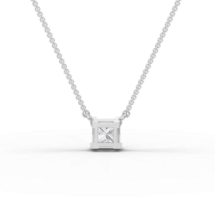 Lab-grown princess pendant white gold close-up