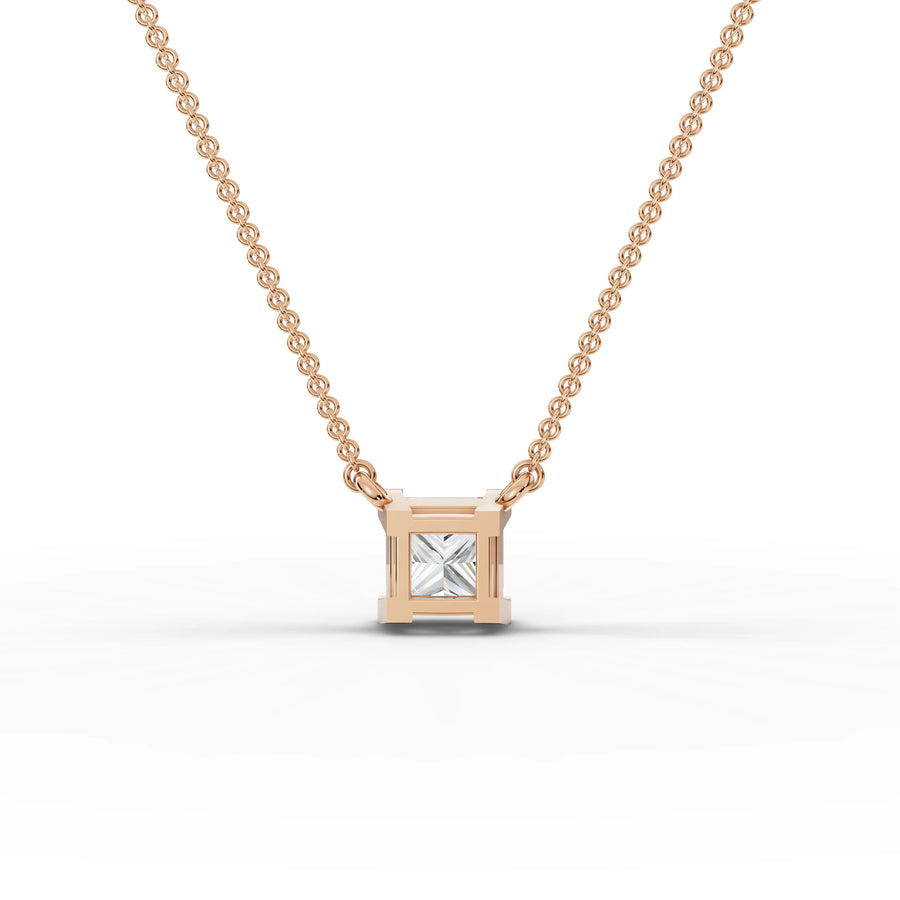 Lab-grown princess pendant rose gold close-up