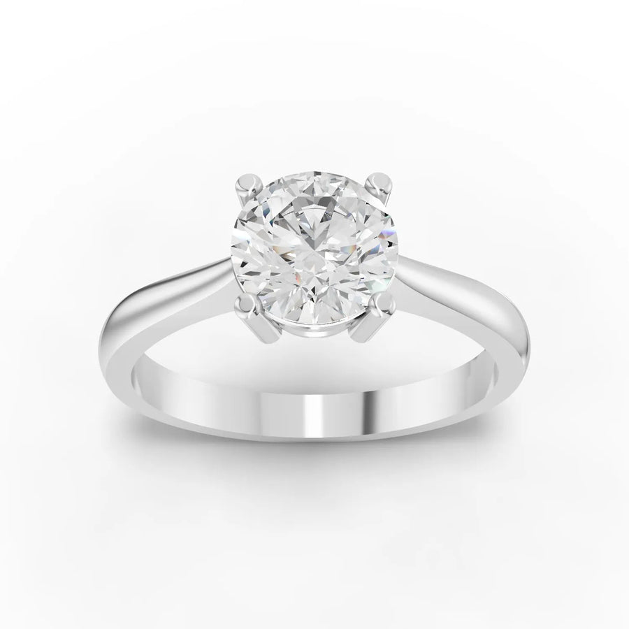 1.00 ct round lab diamond solitaire ring with four-prong setting and tapered band