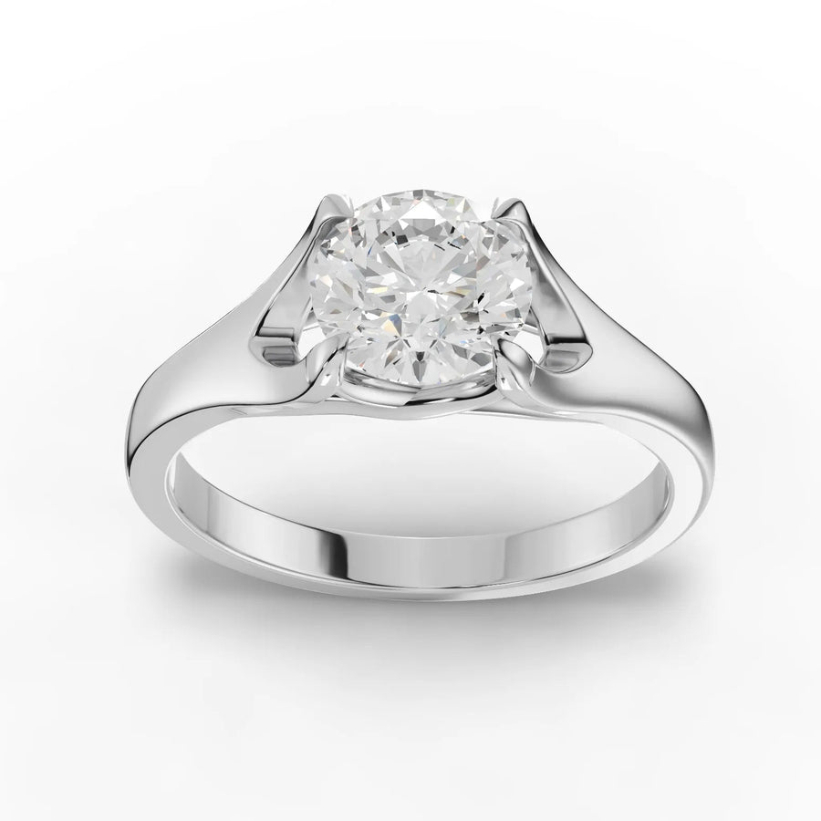 1.00 CT round lab grown diamond solitaire ring in 18K gold with elevated precision prong setting
