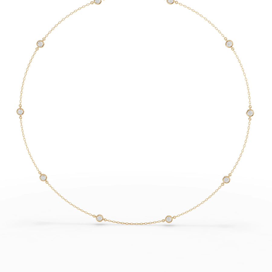 1.03 CT lab-grown diamond bezel necklace yellow gold front view