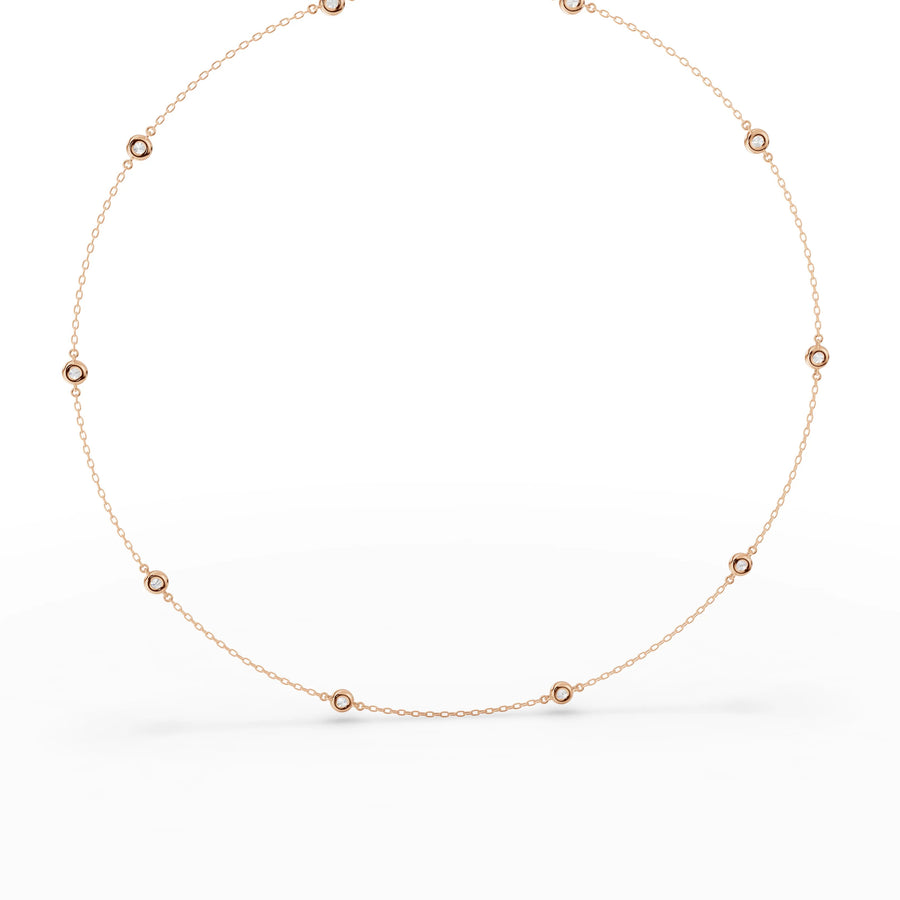 Bezel set diamond necklace rose gold angle