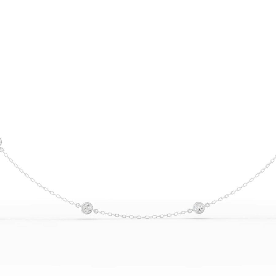 Bezel set diamond necklace white gold angle