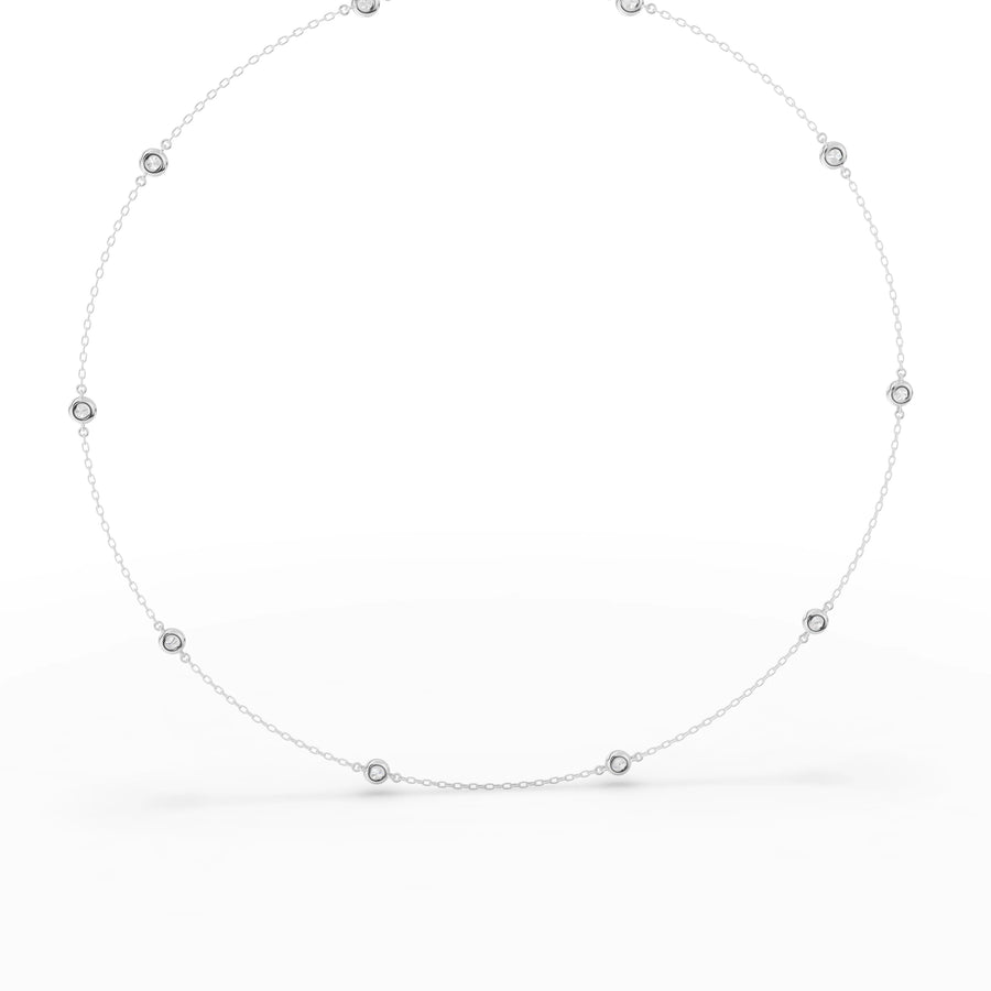 Lab-grown diamond bezel necklace white gold close-up