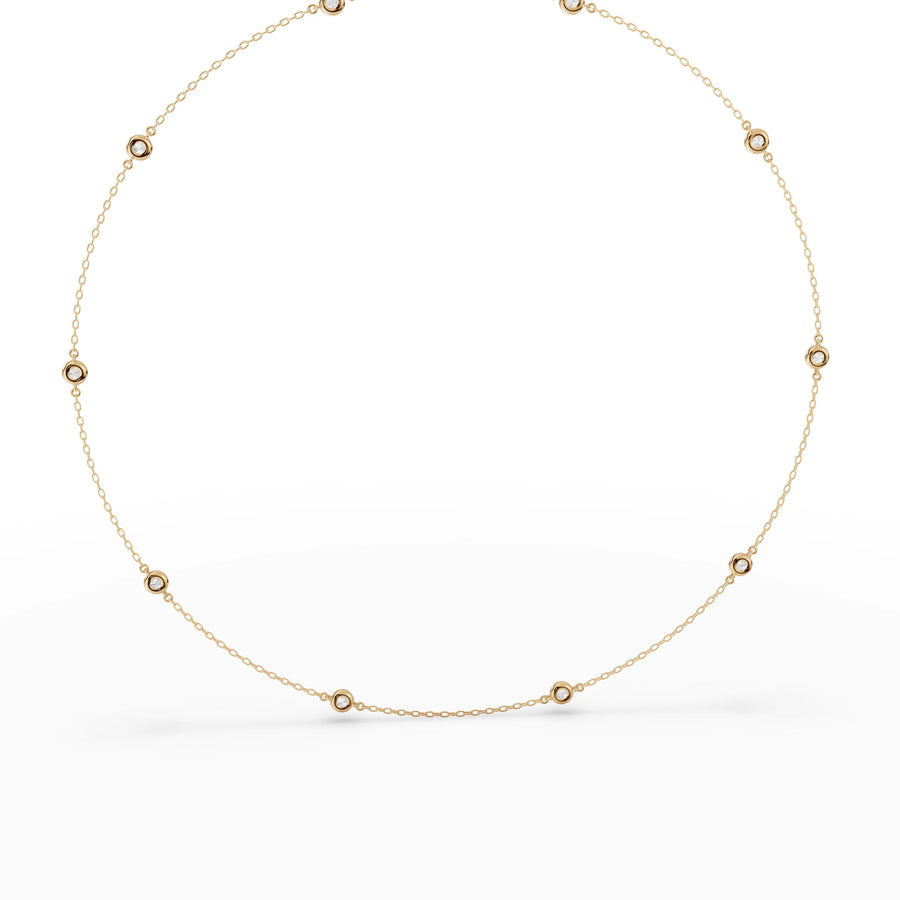 Bezel set diamond necklace yellow gold angle
