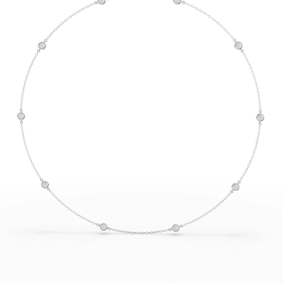1.03 ct round bezel set lab grown diamond station necklace on a fine gold chain