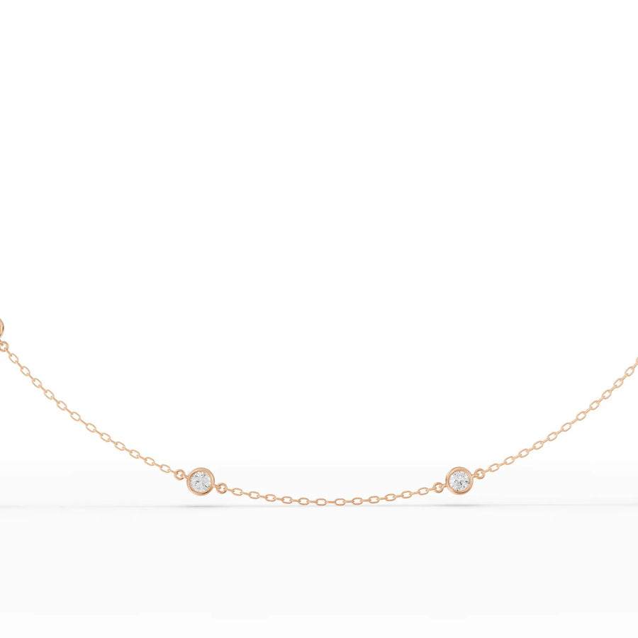 Lab-grown diamond bezel necklace rose gold close-up