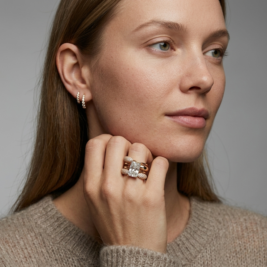3.68 Ct Radiant Lab Diamond Hidden Halo Ring with Accents Set 3.00 Ct Center