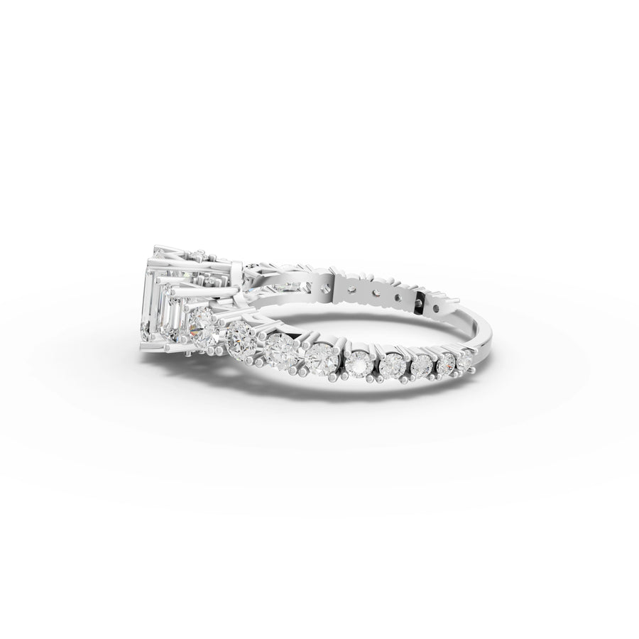 2.00 CT Emerald Lab Grown Diamond Accent Ring in white gold, view 2
