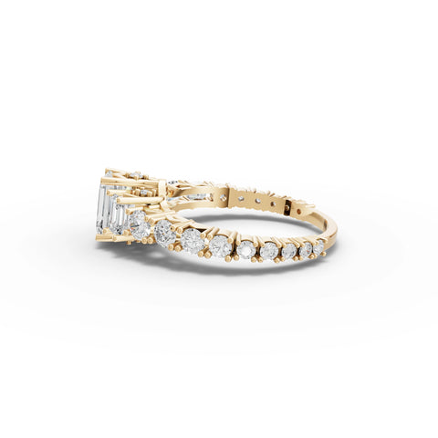 2.00 CT Emerald Lab Grown Diamond Accent Ring in yellow gold, view 2