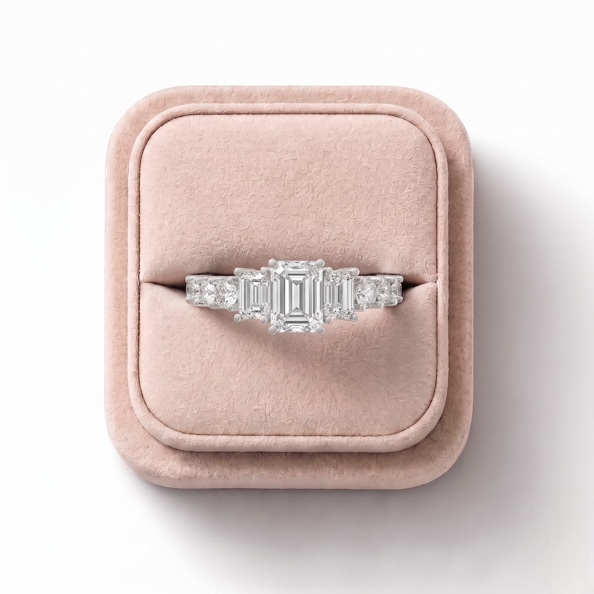2.00 CT Emerald Lab Grown Diamond Accent Ring, on a white background