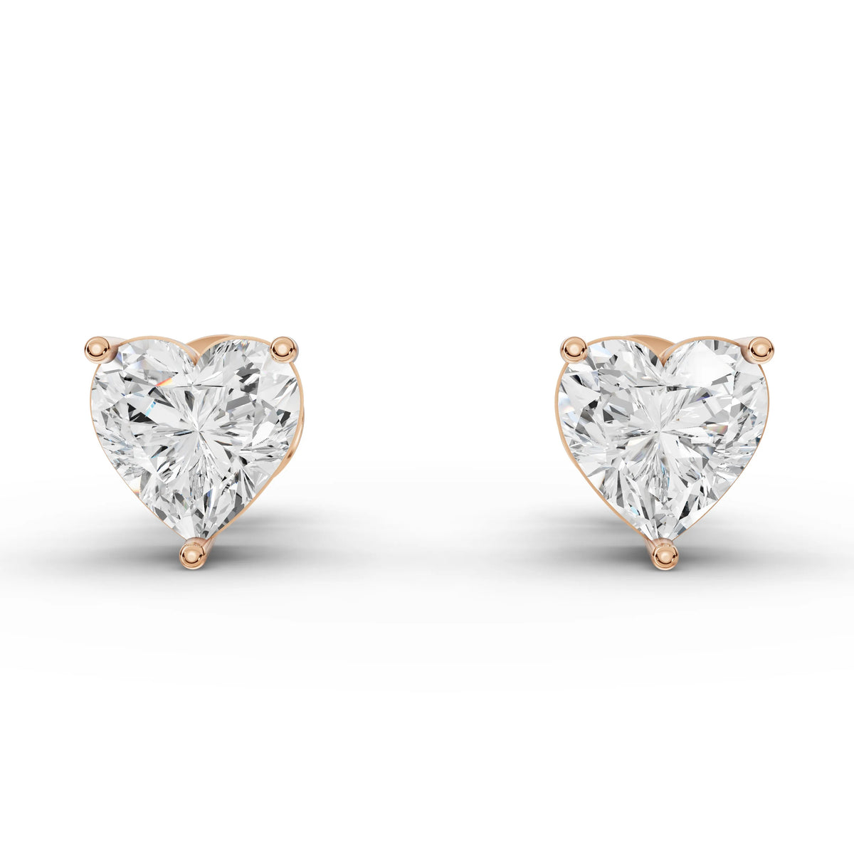 2.00 Ct Heart Solitaire Lab Diamond Studs in rose gold, top view