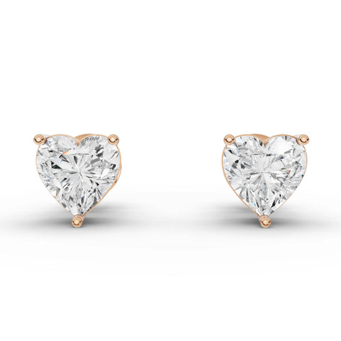 2.00 Ct Heart Solitaire Lab Diamond Studs in rose gold, top view