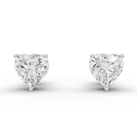 2.00 Ct Heart Solitaire Lab Diamond Studs in white gold