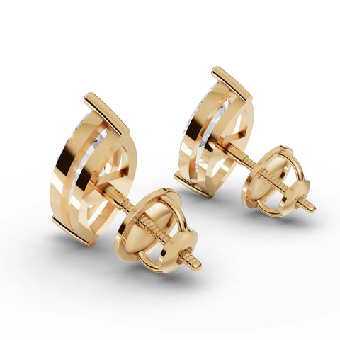 Marquise lab-grown stud earrings yellow gold close-up