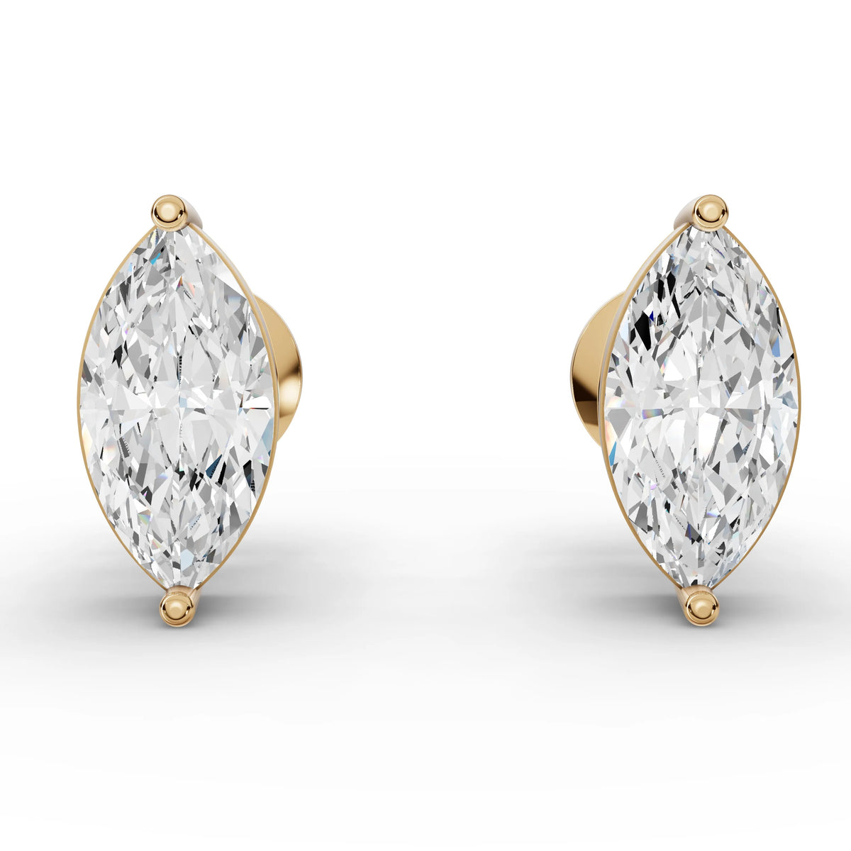2.00 Ct Marquise Solitaire Lab Diamond Studs in yellow gold, top view