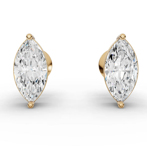 2.00 Ct Marquise Solitaire Lab Diamond Studs in yellow gold, top view