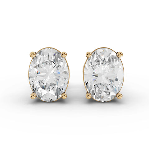 2.00 CT Oval Solitaire Lab Grown Diamond Studs in yellow gold, top view