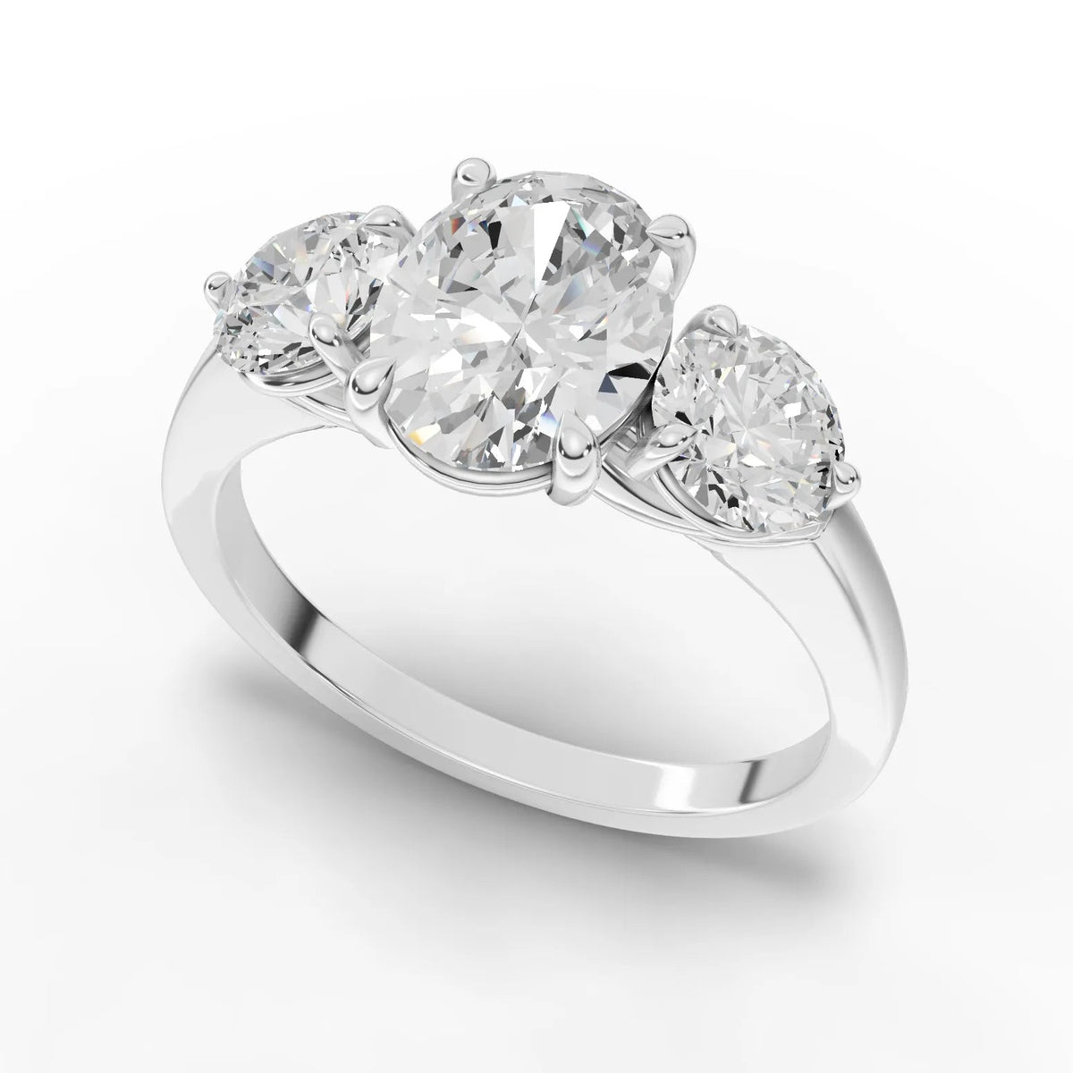 Oval trinity diamond ring white gold angle