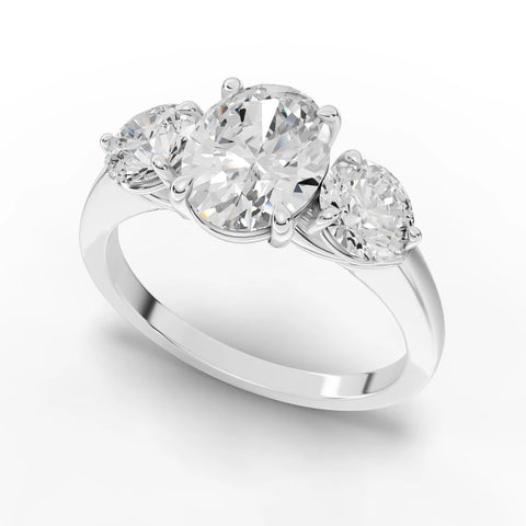 Oval trinity diamond ring white gold angle