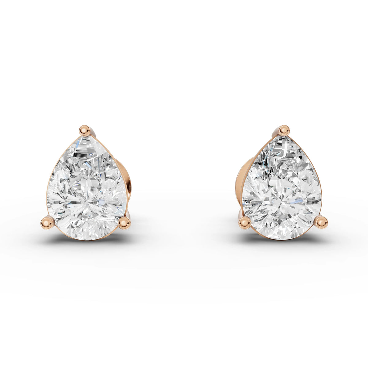 2.00 Ct Pear Solitaire Lab Diamond Studs in rose gold, top view