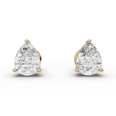 2.00 Ct Pear Solitaire Lab Diamond Studs in yellow gold, top view